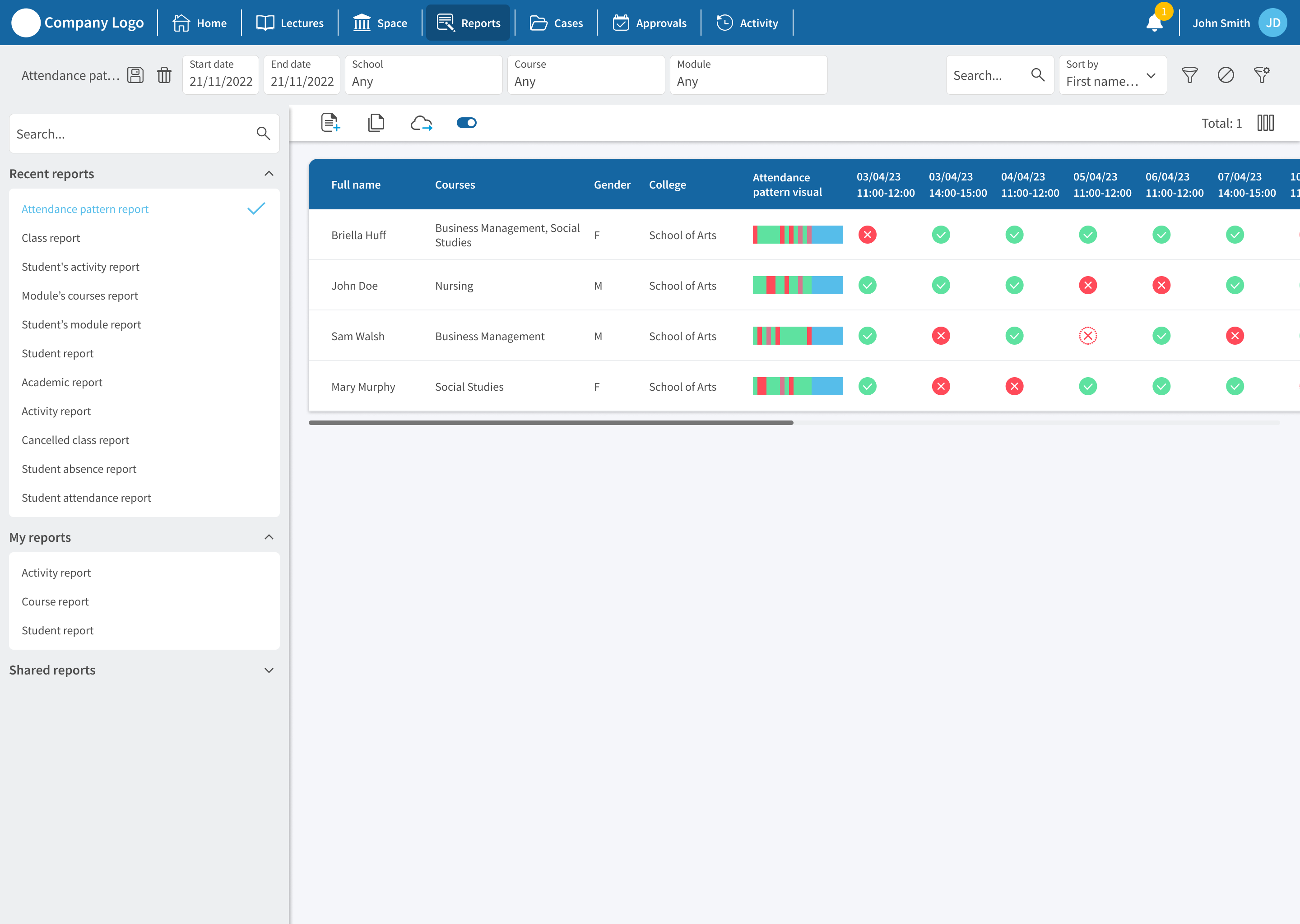 Image of the custom report builder page and modal